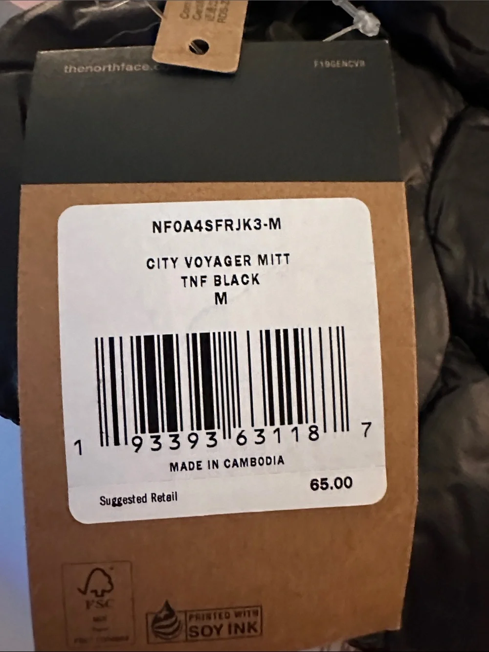 The North Face Black Puffer Mittens with White Logo